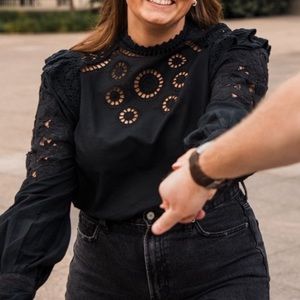 Farm And Rio Lace and Eyelet Long Sleeve Top